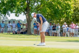 Jake Peacock putts to win the 2024 Georgia Amateur. (Photo Kate Awtrey-King)